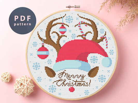Deer Christmas Cross Stitch Pattern: Holiday Decor (PDF Pattern)