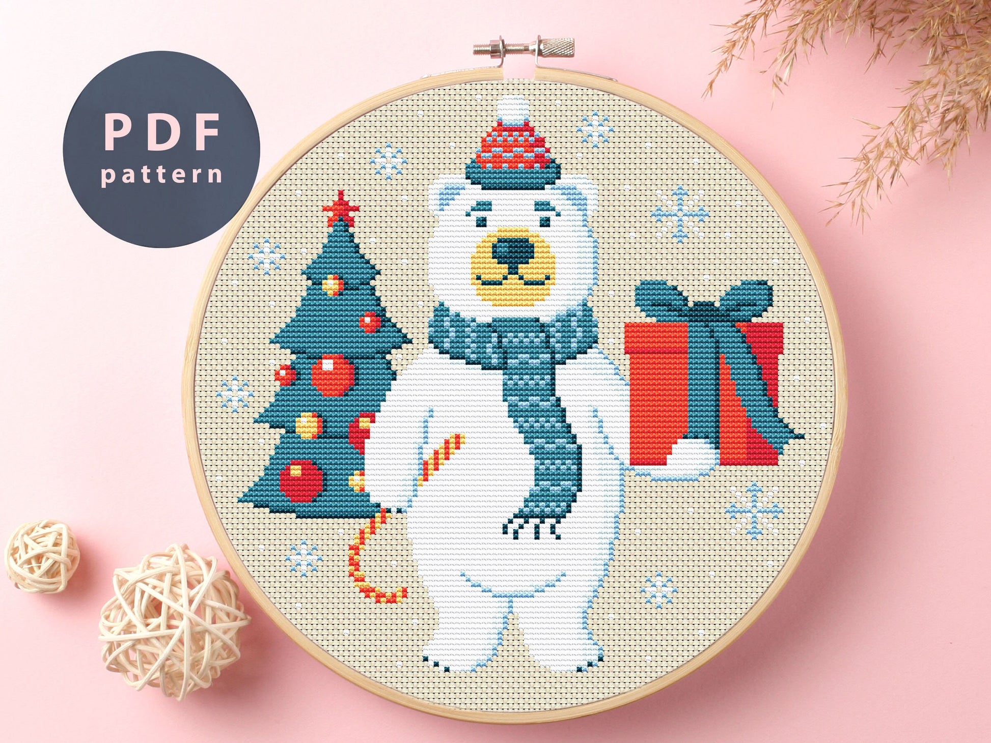 Christmas Bear Cross Stitch Pattern: Holiday Car (PDF Pattern)