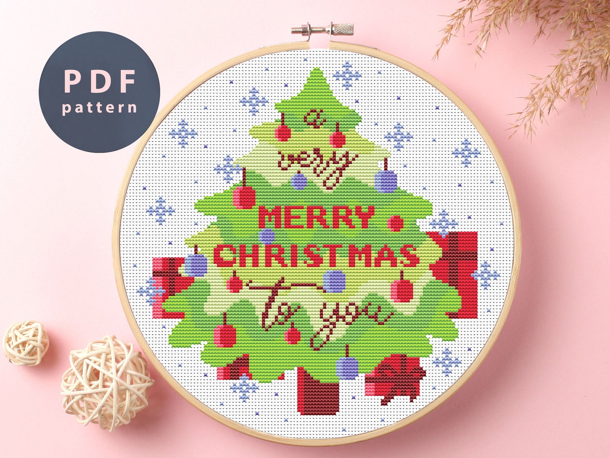 Christmas Tree Cross Stitch Pattern: Let It Snow Wreath (PDF Pattern)