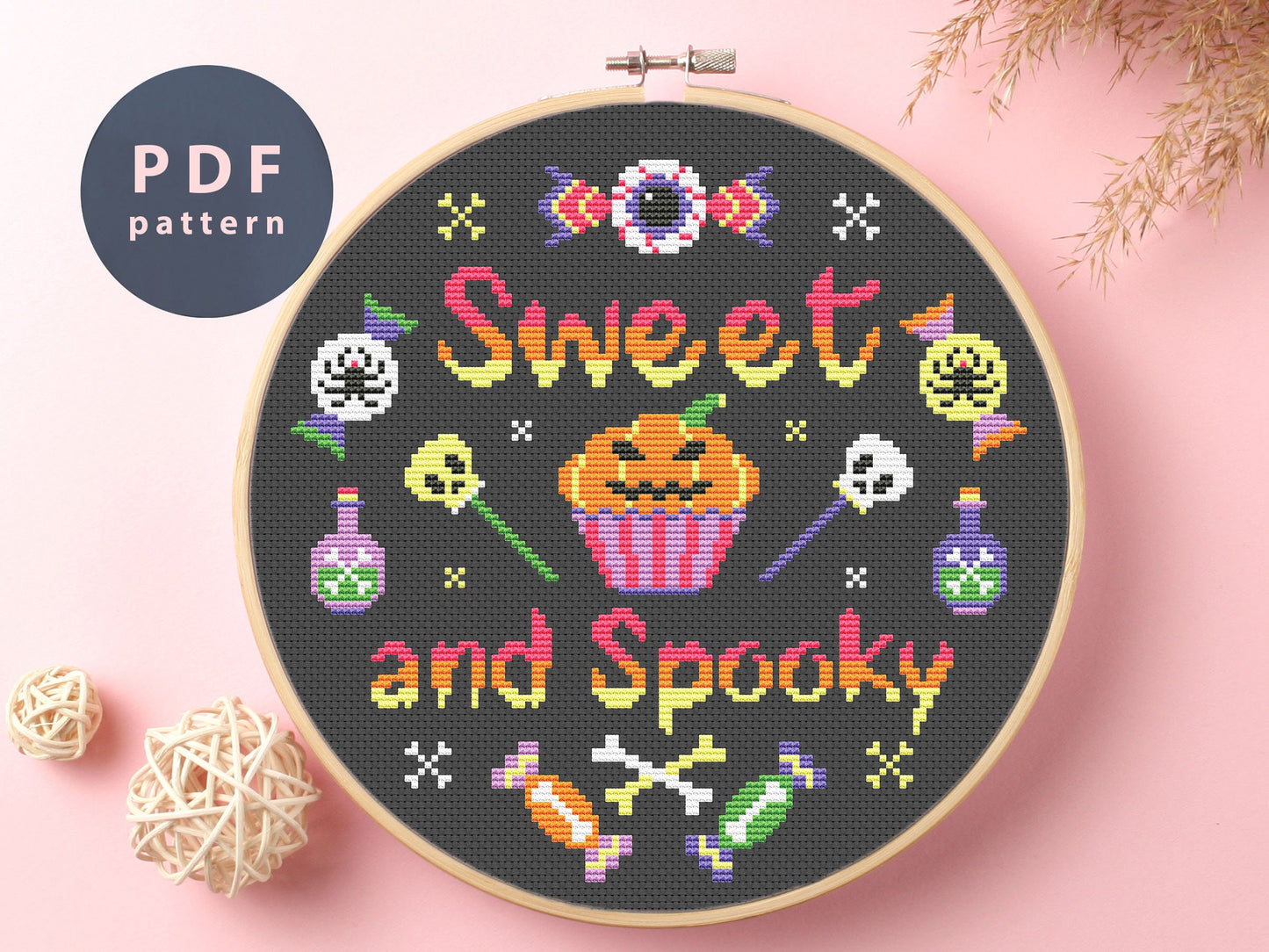 Sweet And Spooky Cross Stitch Pattern: Halloween Sampler (PDF Pattern)