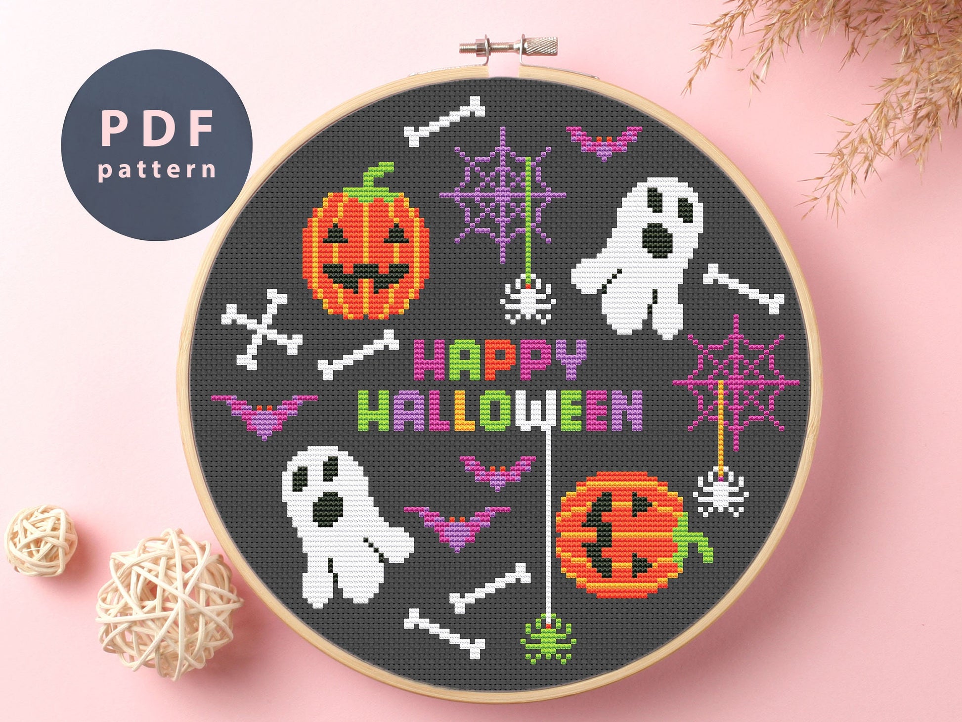 Ghosts and Bats Cross Stitch Pattern: Halloween DIY (PDF Pattern)