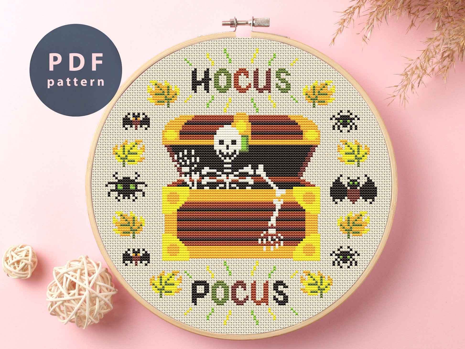 Hocus Pocus Cross Stitch Pattern, Halloween Embroidery (PDF Pattern)