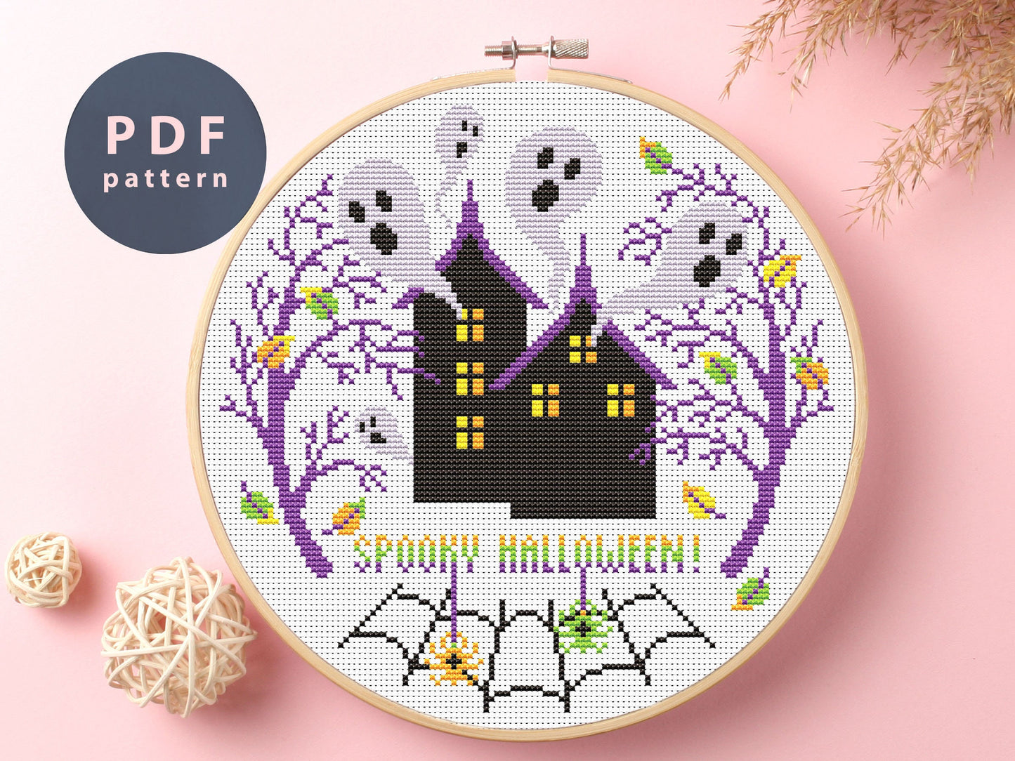 Ghost House Cross Stitch Pattern: Spooky Halloween DIY (Digital Download)