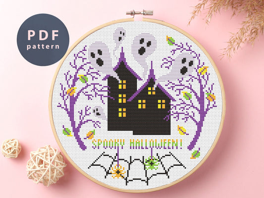Ghost House Cross Stitch Pattern: Spooky Halloween DIY (Digital Download)
