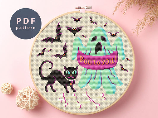 Halloween Cross Stitch Pattern: Boo To You Pumpkin (PDF Pattern)