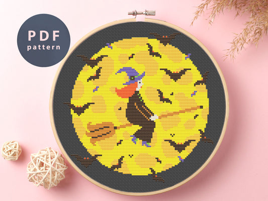 Witch Cross Stitch Pattern: Halloween Skeleton Hands (Digital Download)