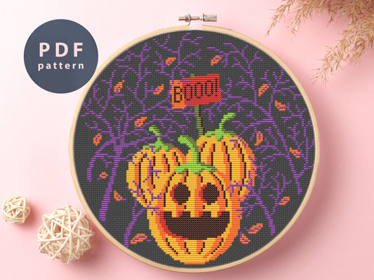Halloween Pumpkin Cross Stitch Pattern: 'Boo' Skeleton Cat (PDF Pattern)