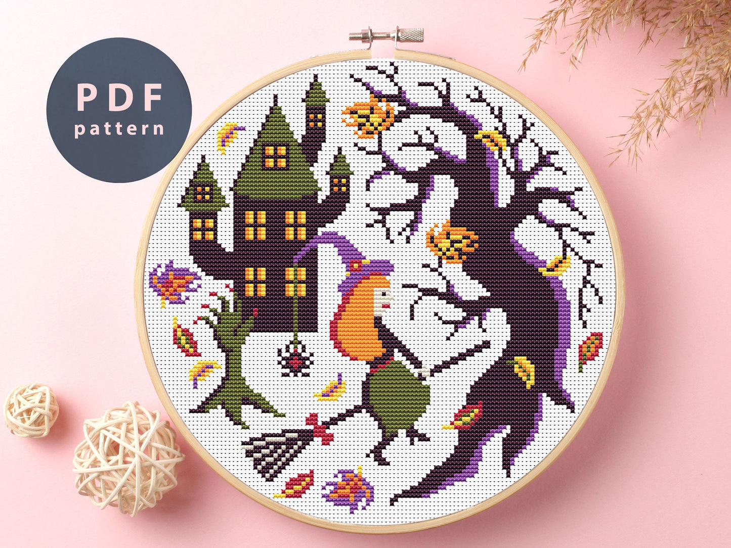 Witch On A Broomstick Cross Stitch Pattern (PDF Pattern)