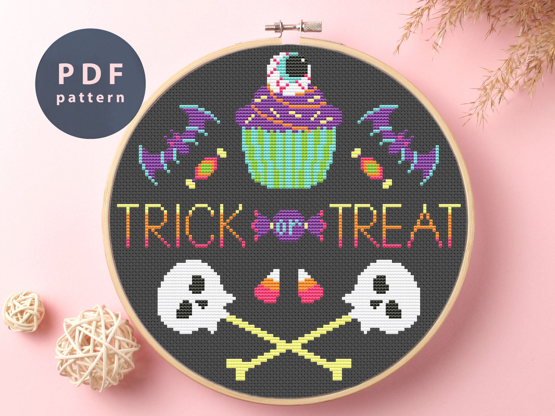 Sweets Trick Or Treat Cross Stitch Pattern: Halloween Witches Crafts (Digital Download)
