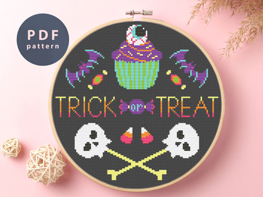 Sweets Trick Or Treat Cross Stitch Pattern: Halloween Witches Crafts (Digital Download)