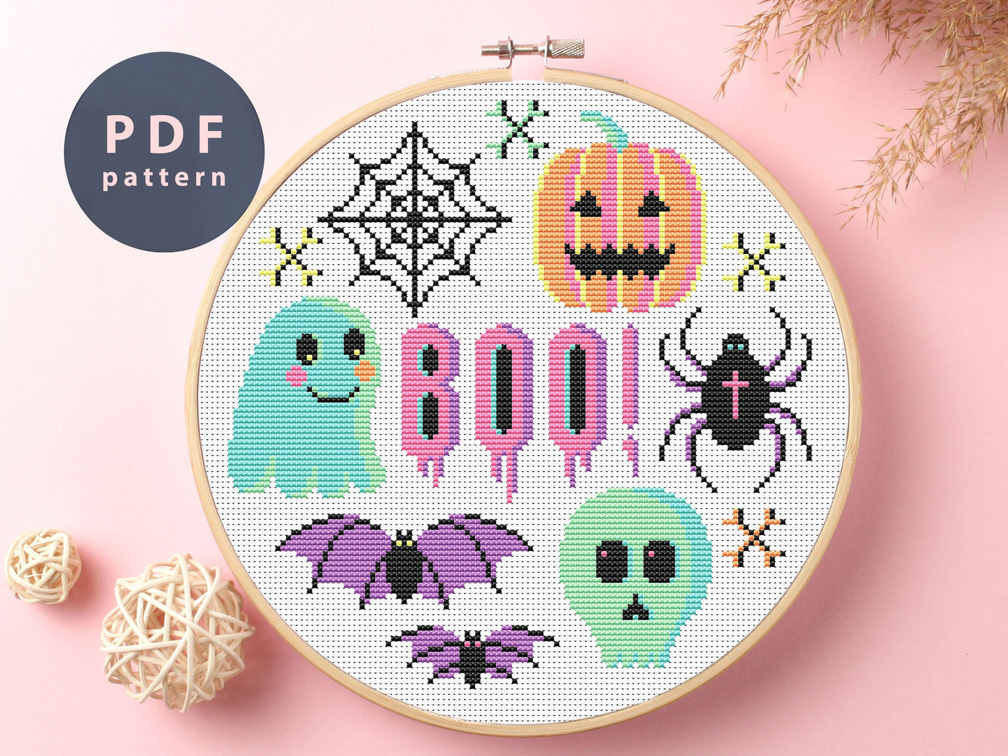 Cross Stitch Pattern Boo Boo, Halloween Cross Stitch Kit, Small Cross Stitch, Halloween Cat Cross Stitch, Diy Kit