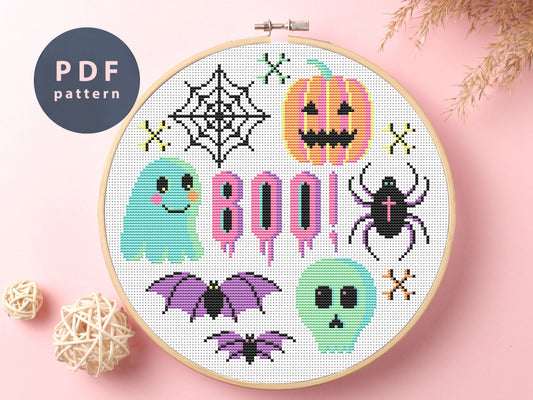 Cross Stitch Pattern Boo Boo, Halloween Cross Stitch Kit, Small Cross Stitch, Halloween Cat Cross Stitch, Diy Kit
