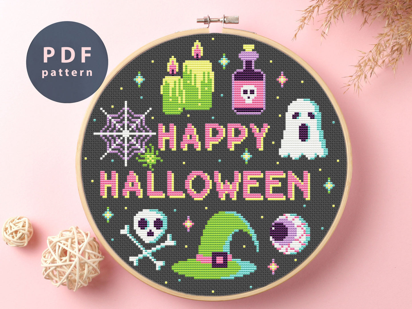 Happy Halloween Cross Stitch Pattern: DIY Spooky Design (PDF Pattern)