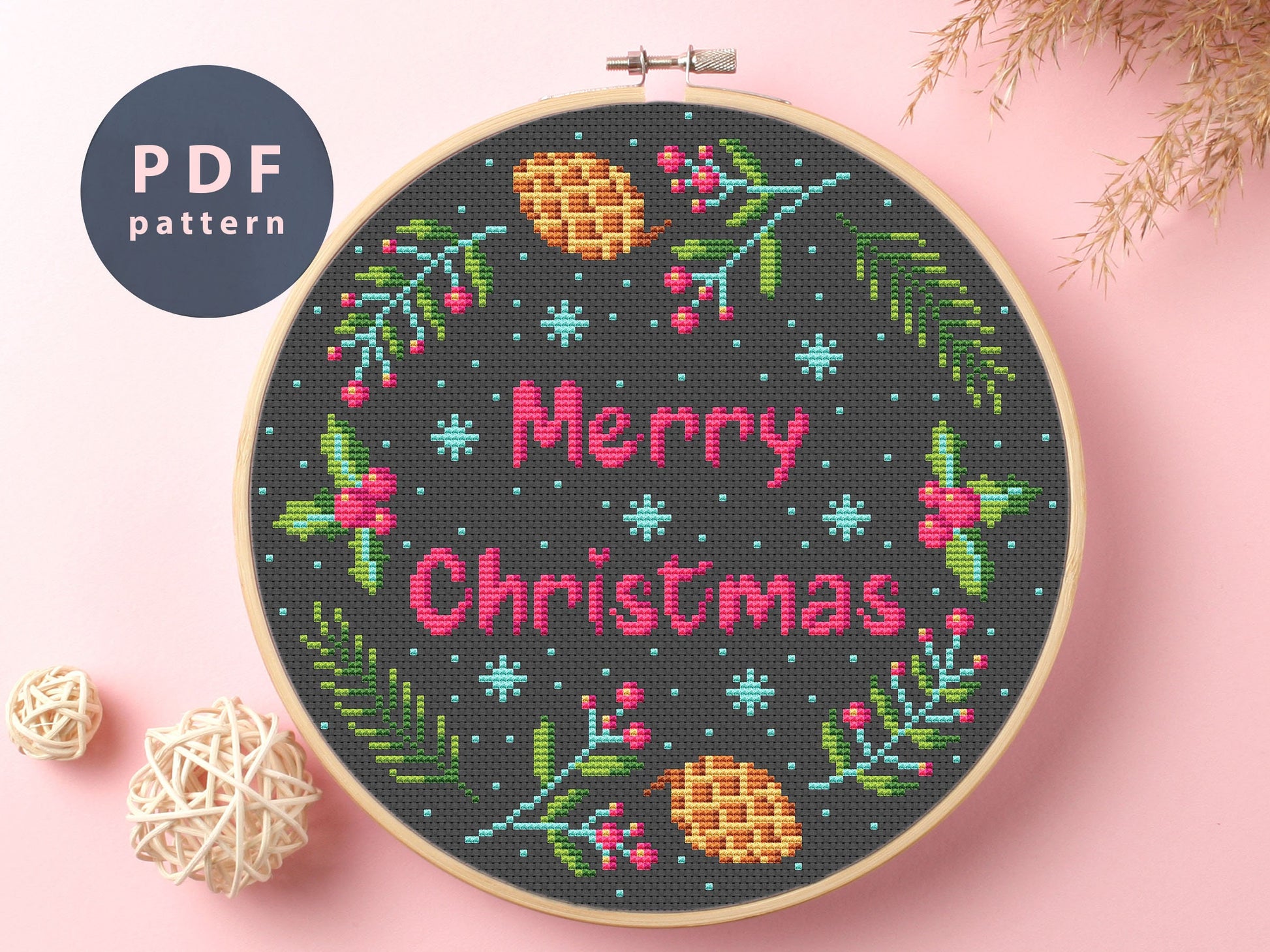 Cross Stitch Pattern Merry Christmas, Christmas Decorations For The Home, Small Gifts