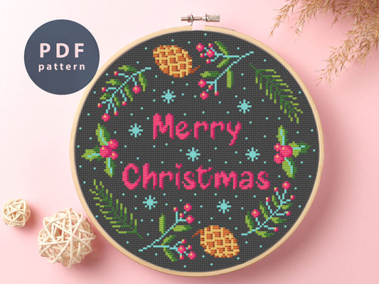 Cross Stitch Pattern Merry Christmas, Christmas Decorations For The Home, Small Gifts