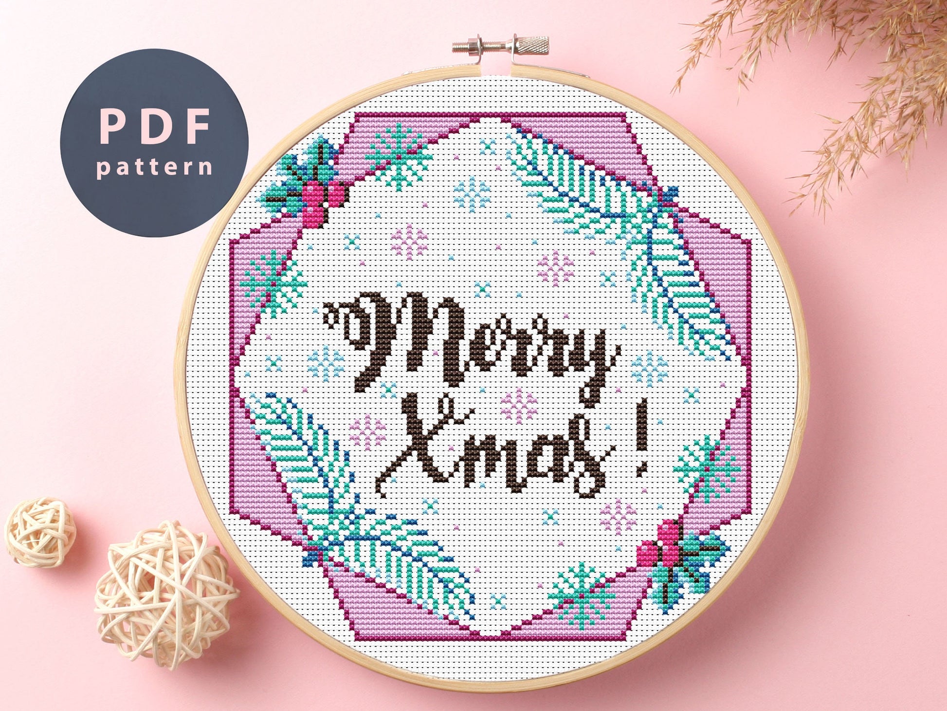 Merry Xmas Cross Stitch Pattern: Easy Snowman Design (PDF Pattern)