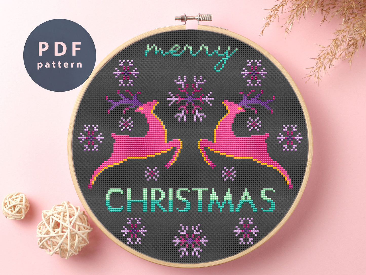 Deer Christmas Cross Stitch Pattern: Funny Winter Design (PDF Pattern)