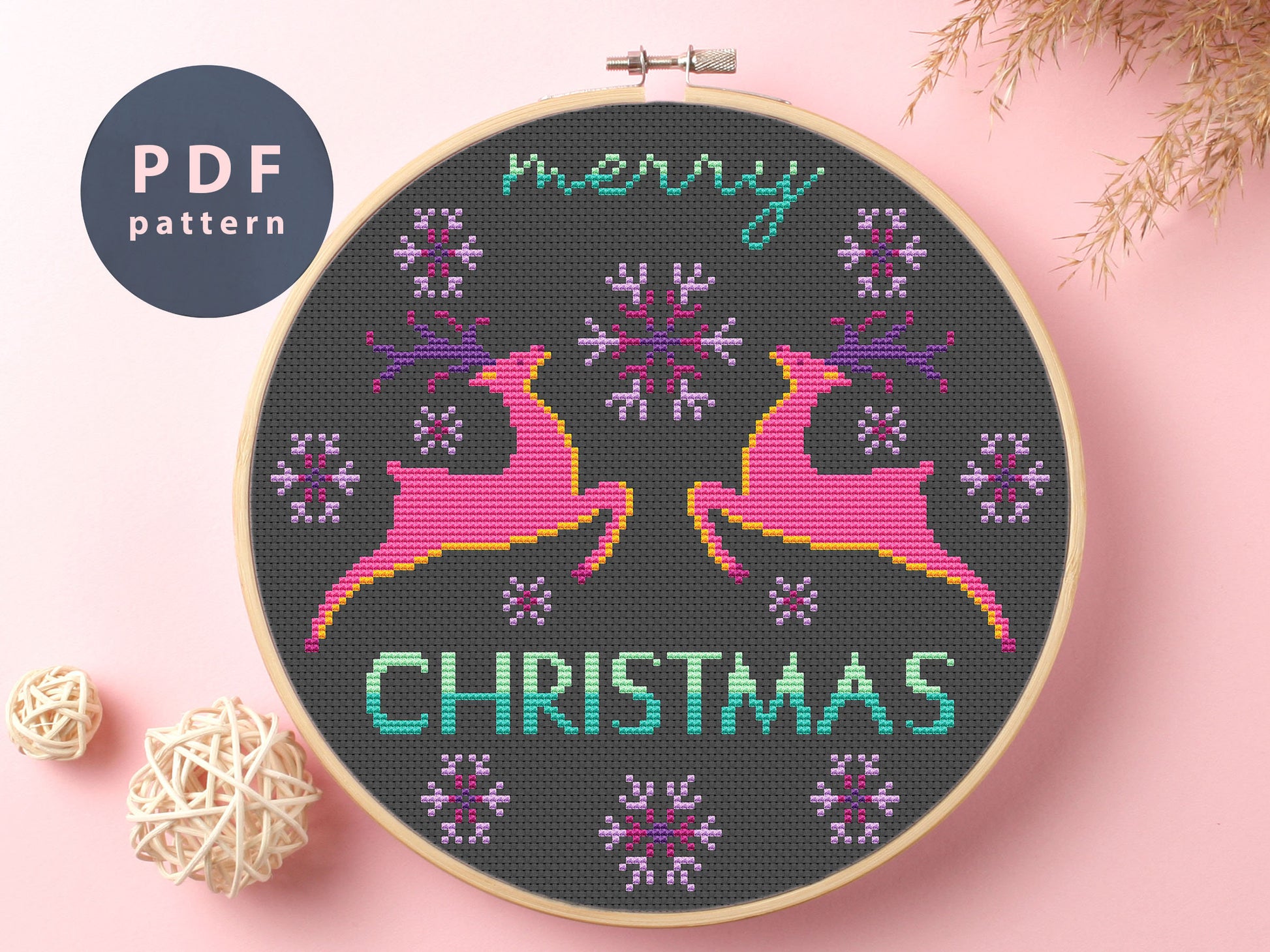 Deer Christmas Cross Stitch Pattern: Funny Winter Design (PDF Pattern)