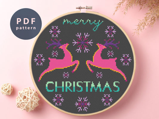 Deer Christmas Cross Stitch Pattern: Funny Winter Design (PDF Pattern)