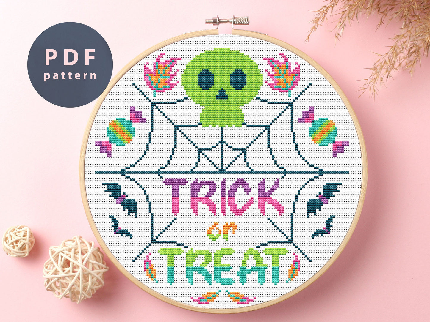 Trick Or Treat Cross Stitch Pattern: Funny Witch Design (PDF Pattern)