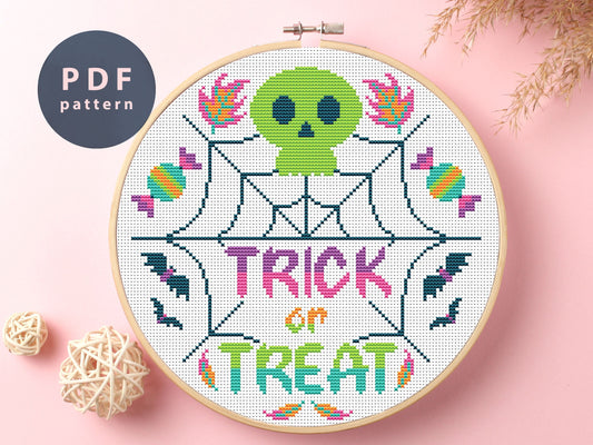 Trick Or Treat Cross Stitch Pattern: Funny Witch Design (PDF Pattern)