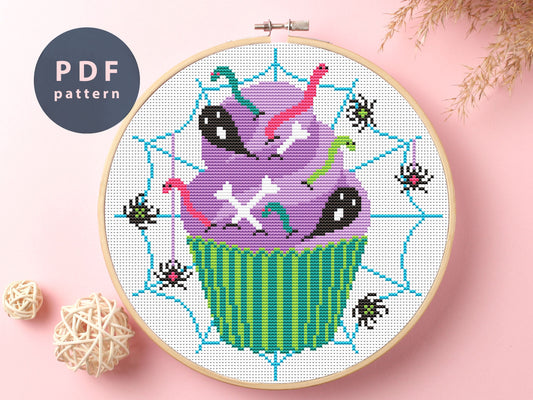 Muffin With Worms Cross Stitch Pattern: Kids Embroidery Art (PDF Pattern)