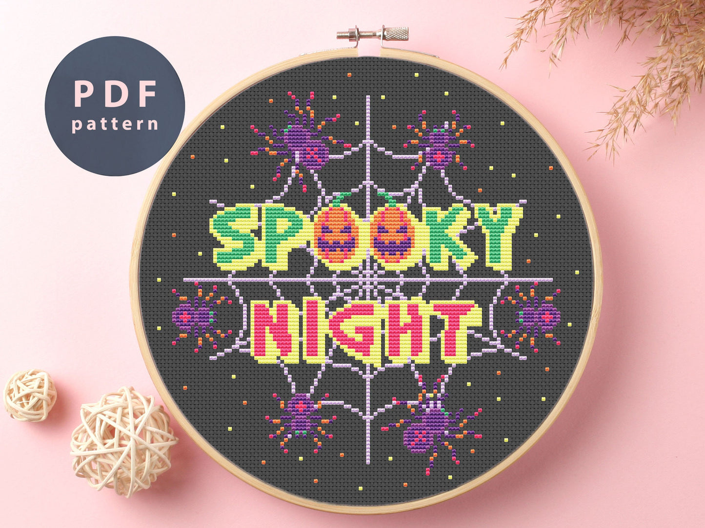 Spooky Night Cross Stitch Pattern: Halloween Cat & Pumpkin (PDF Pattern)