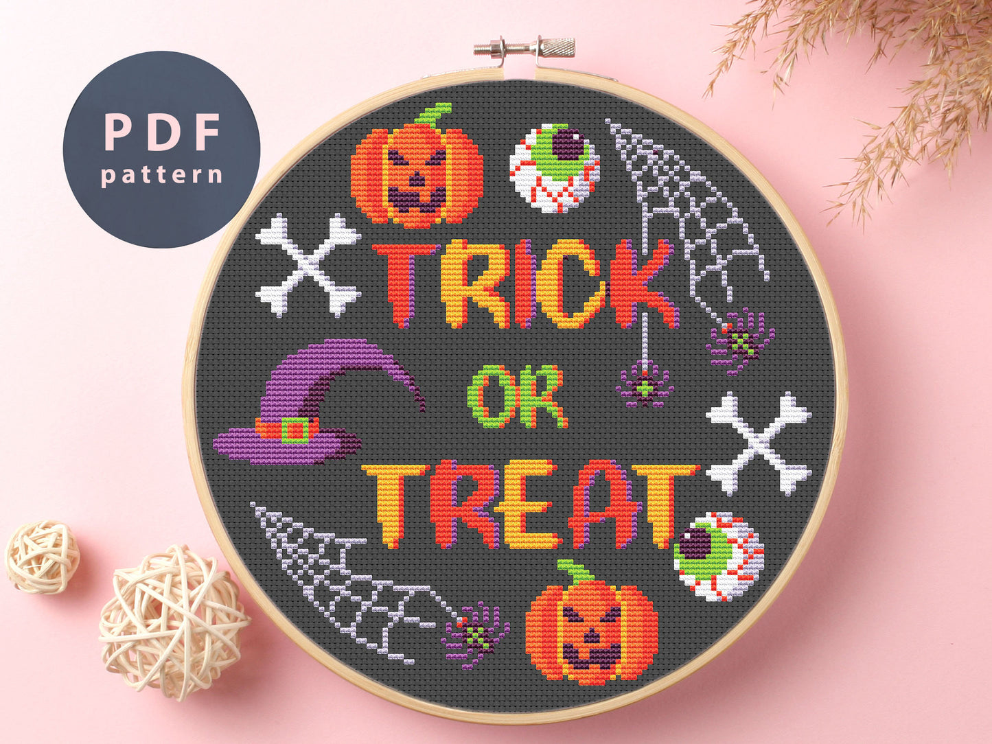 Trick Or Treat Cross Stitch Pattern: Halloween Skeleton (PDF Pattern)