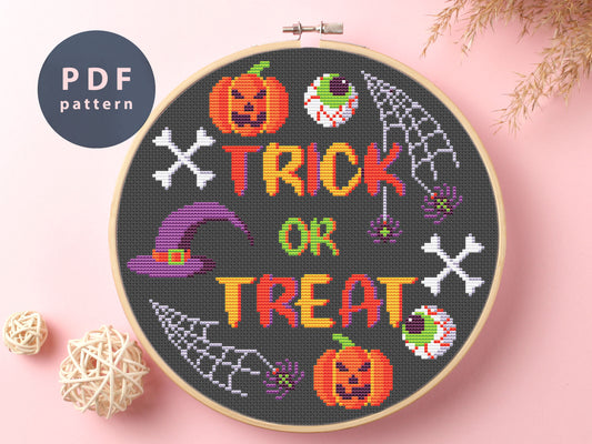 Trick Or Treat Cross Stitch Pattern: Halloween Skeleton (PDF Pattern)