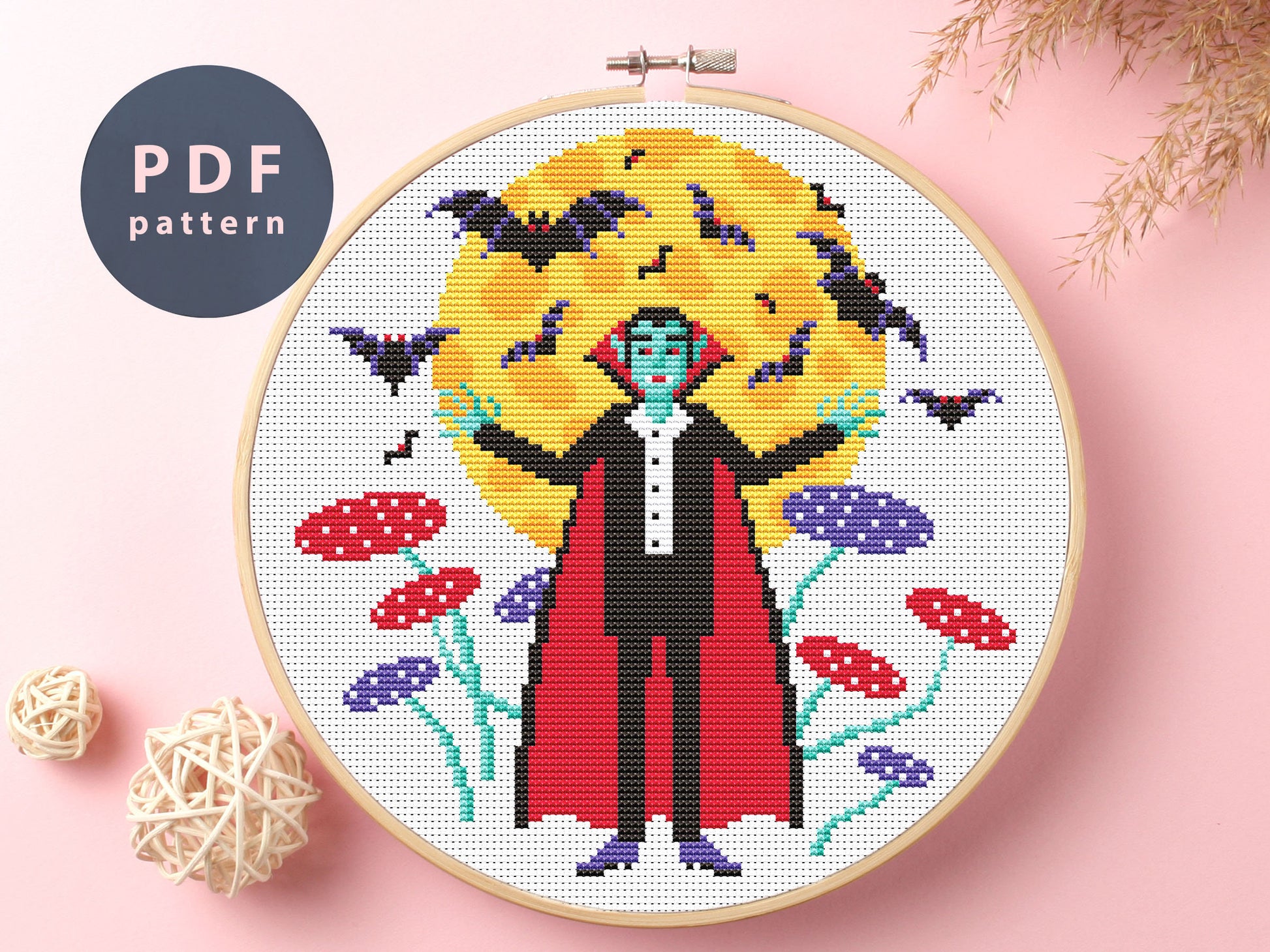 Dracula Cross Stitch Pattern: Halloween Kids Embroidery (Digital Pattern)