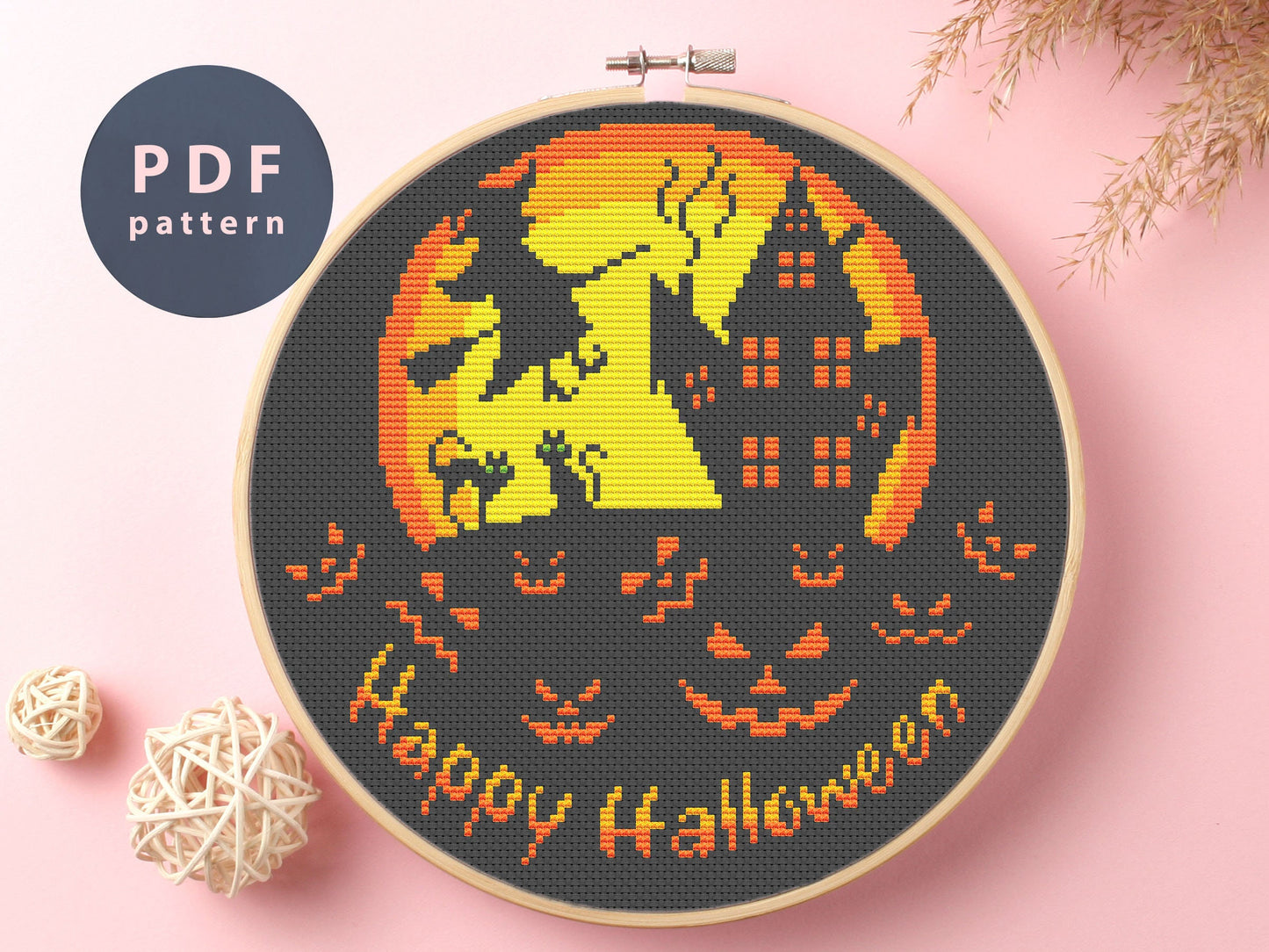 Halloween Night Cross Stitch Pattern: Spooky Skeleton Hands (PDF Pattern)