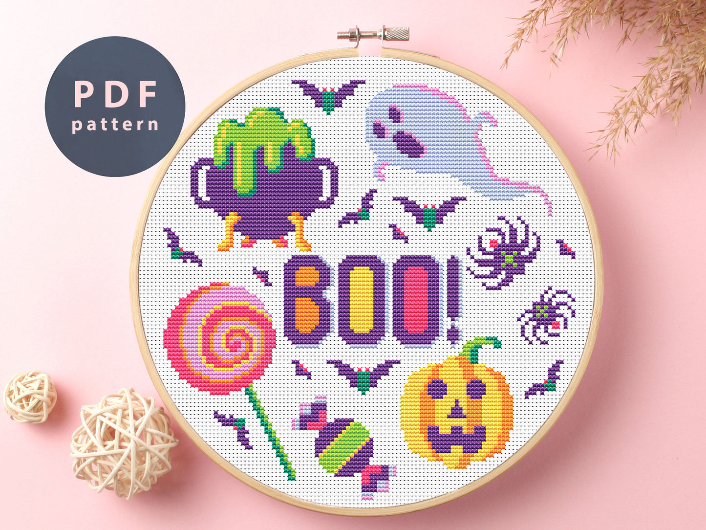 Boo Spiders Cross Stitch Pattern: Halloween Home Decor (PDF Pattern)