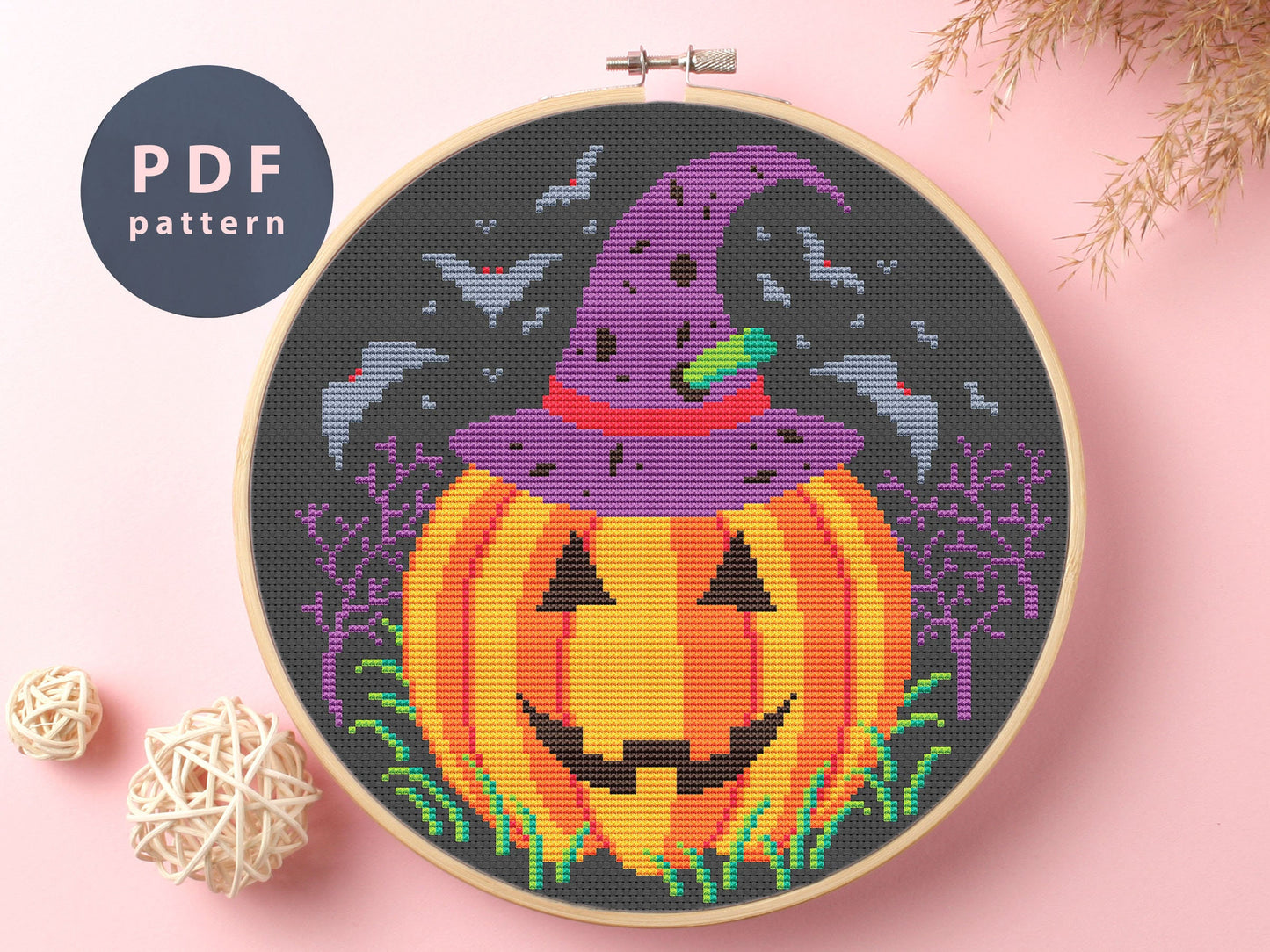 Halloween Pumpkin Cross Stitch Pattern: DIY Digital Art (PDF)