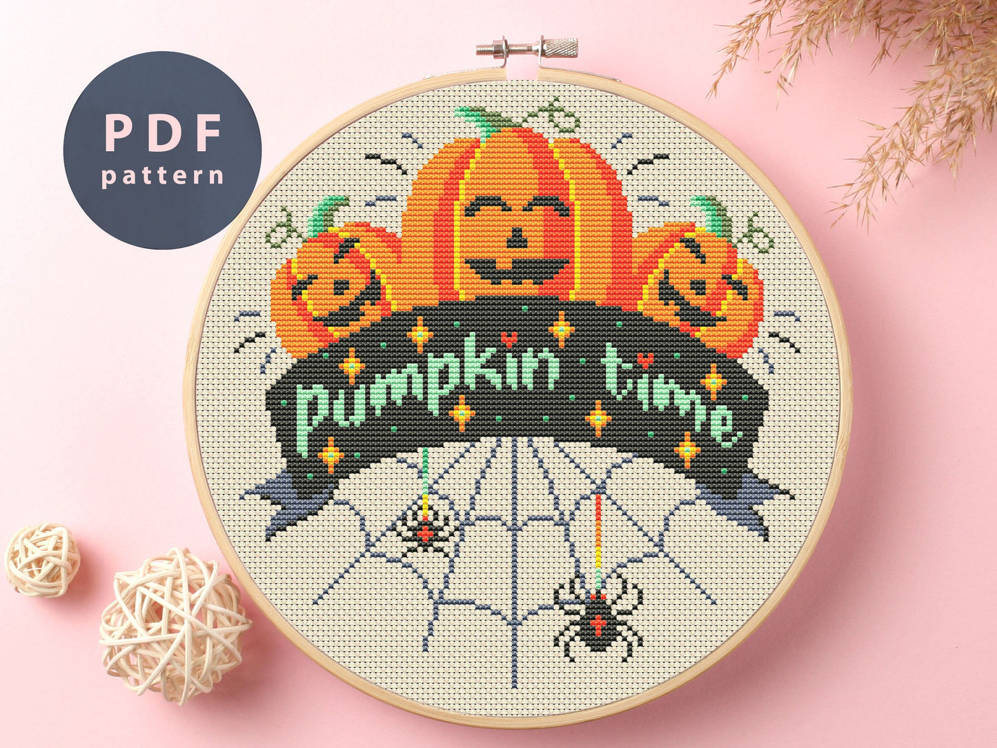 Pumpkin Time Cross Stitch Pattern: Halloween Spider (PDF Pattern)
