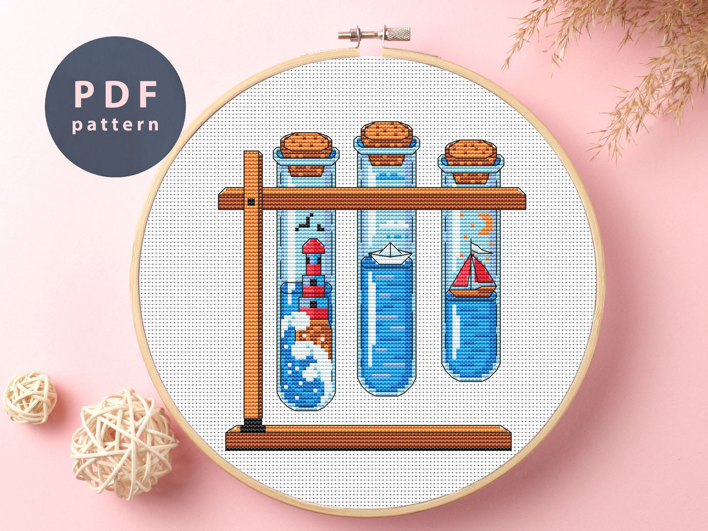 Test Tubes Cross Stitch Pattern: Science Embroidery (PDF Pattern)