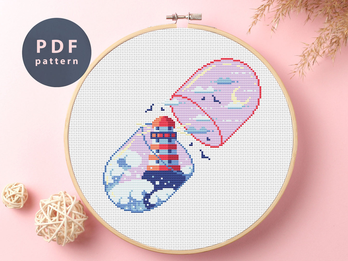 Lighthouse in Pill Cross Stitch Pattern: Sea Embroidery Art (PDF Pattern)
