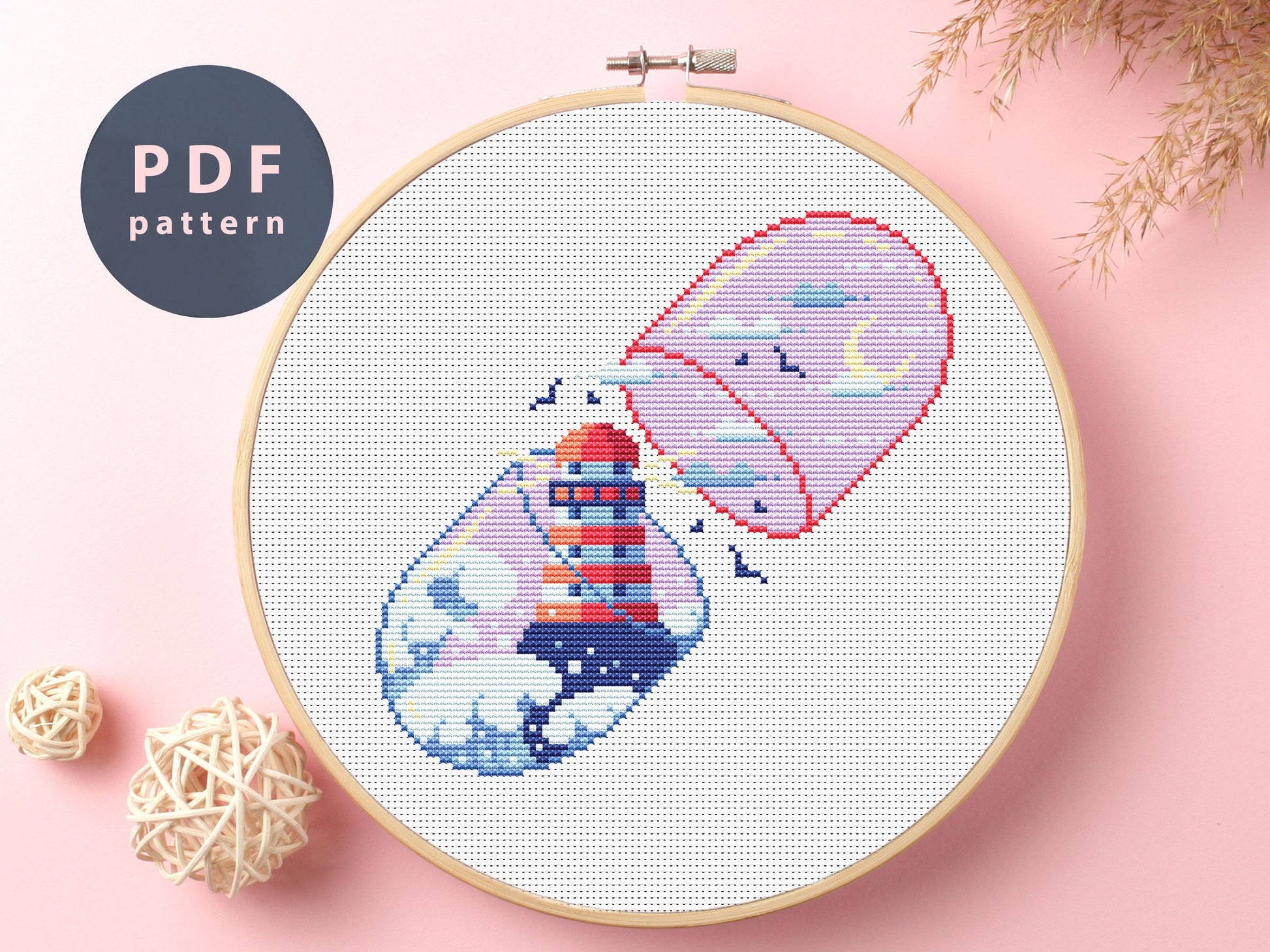 Lighthouse in Pill Cross Stitch Pattern: Sea Embroidery Art (PDF Pattern)