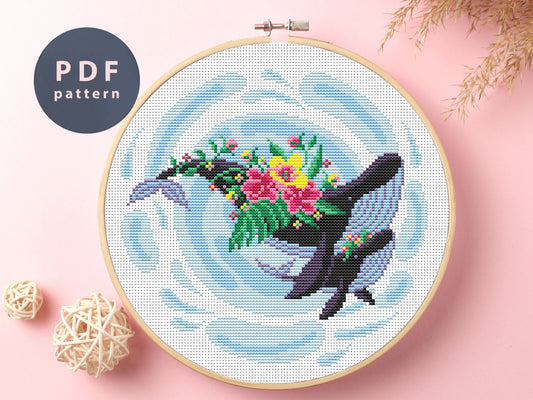 Whale Mom and Baby Cross Stitch Pattern: DIY Sea Fantasy (PDF Pattern)