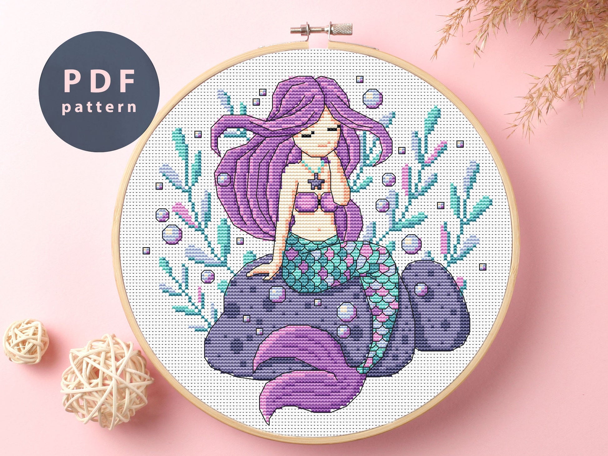 Mermaid Cross Stitch Pattern: Tiny Sea Design (PDF Pattern)