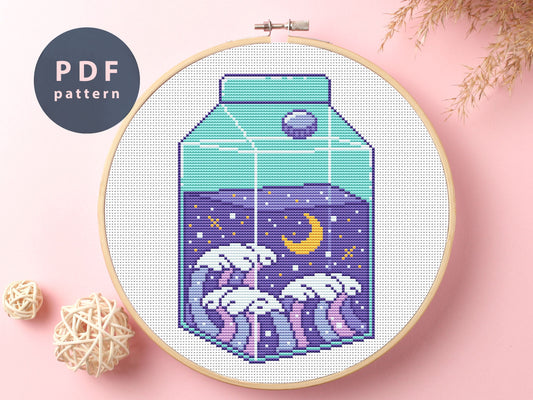 Milk Carton Cross Stitch Pattern: Cottagecore Nature Design (PDF Pattern)