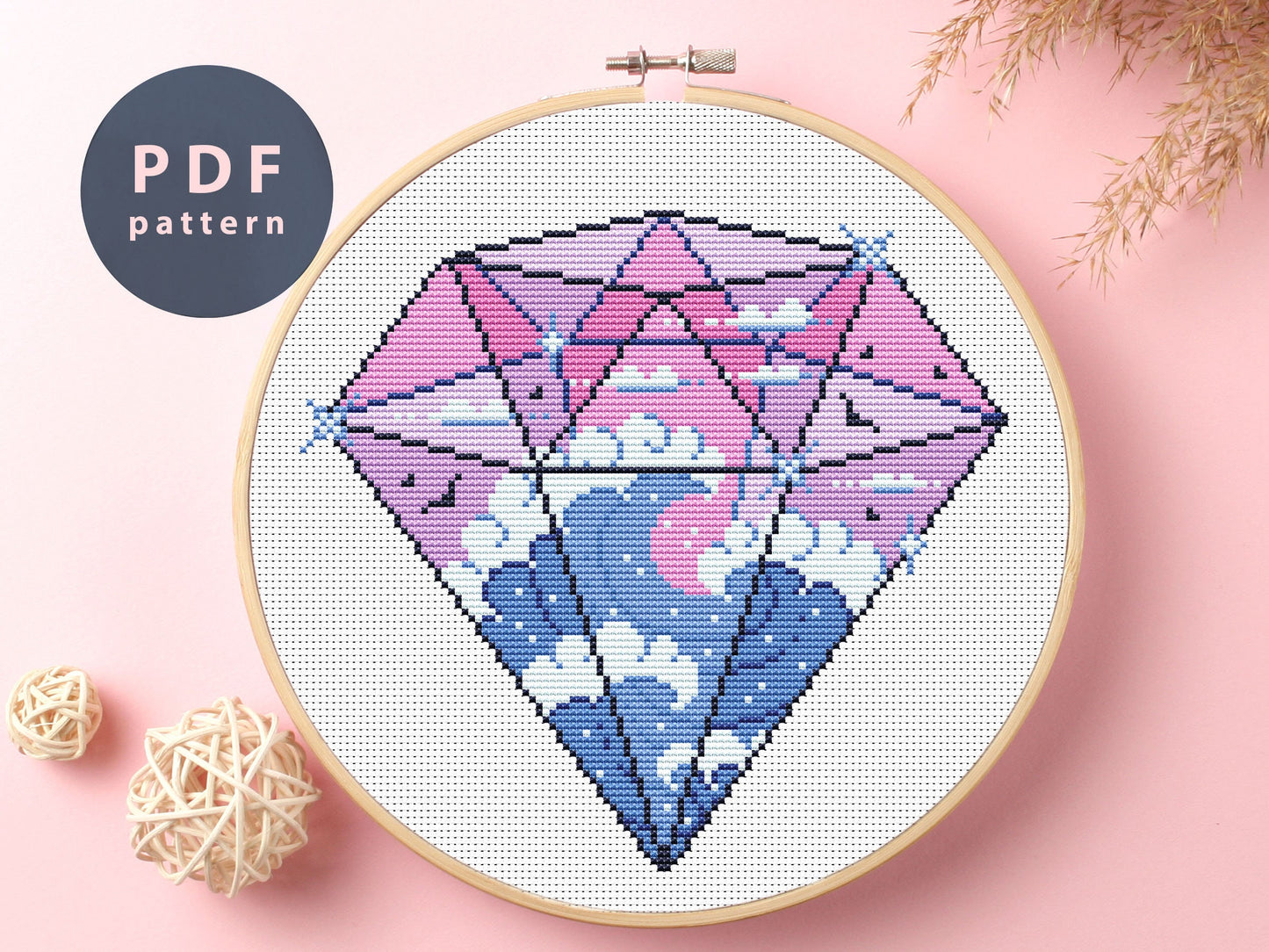 Crystal Diamond Cross Stitch Pattern: Modern DIY Embroidery (PDF Pattern)