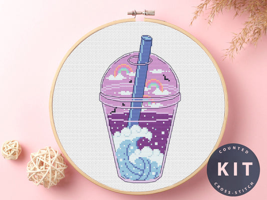 Waves Cup Cross Stitch Kit: Beginner DIY Embroidery
