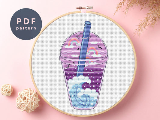 Waves Cup Cross Stitch Pattern | Wave Cross Stitch | Counted Stitch Craft | Tea Cup Pattern | Cross Stitch Pattern