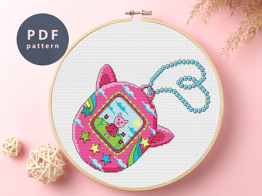 Tamagotchi Cross Stitch Pattern: Cartoon Cottagecore (Digital Download)