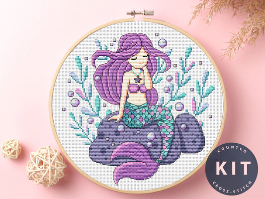 Mermaid Cross Stitch Kit: Fantasy Needlework, DIY Craft