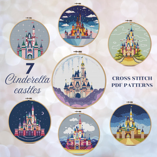Cinderella Castle Cross Stitch Pattern Bundle: 7 Magical Designs (PDF Download)
