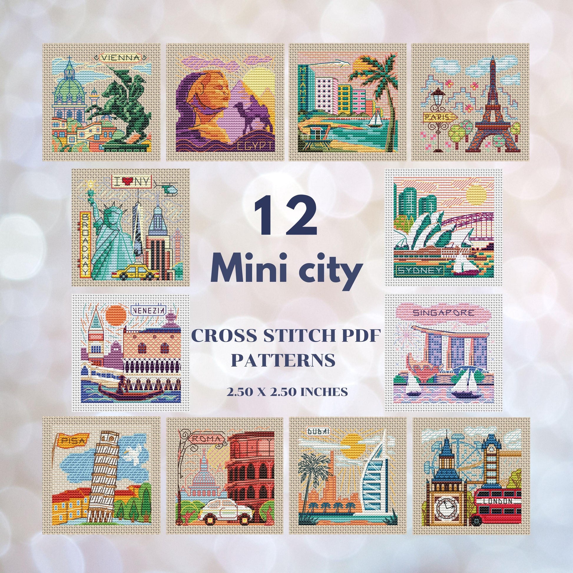 Mini Cities Cross Stitch Pattern Bundle: World Travel (PDF Download)
